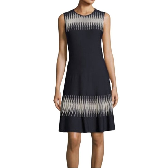 Nic+Zoe Navy Blue Breaking Waves Twirl Dress Sleeveless Midi Stretchy Knit S - Picture 1 of 14